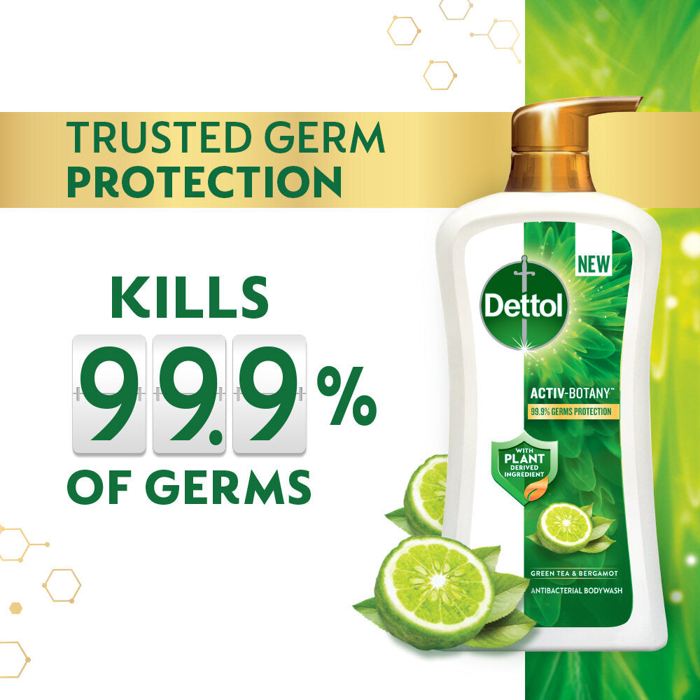 Dettol Activ Botany Shower Gel Antibacterial Body Wash Shower Gel Green Tea & Bergamot 850ml