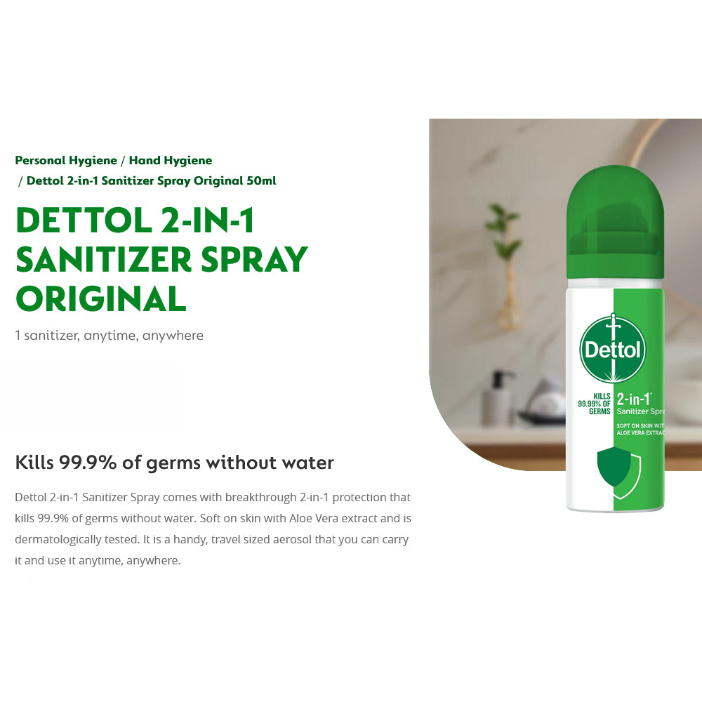 Dettol 2-in-1 Hand Sanitiser Spray 50ml