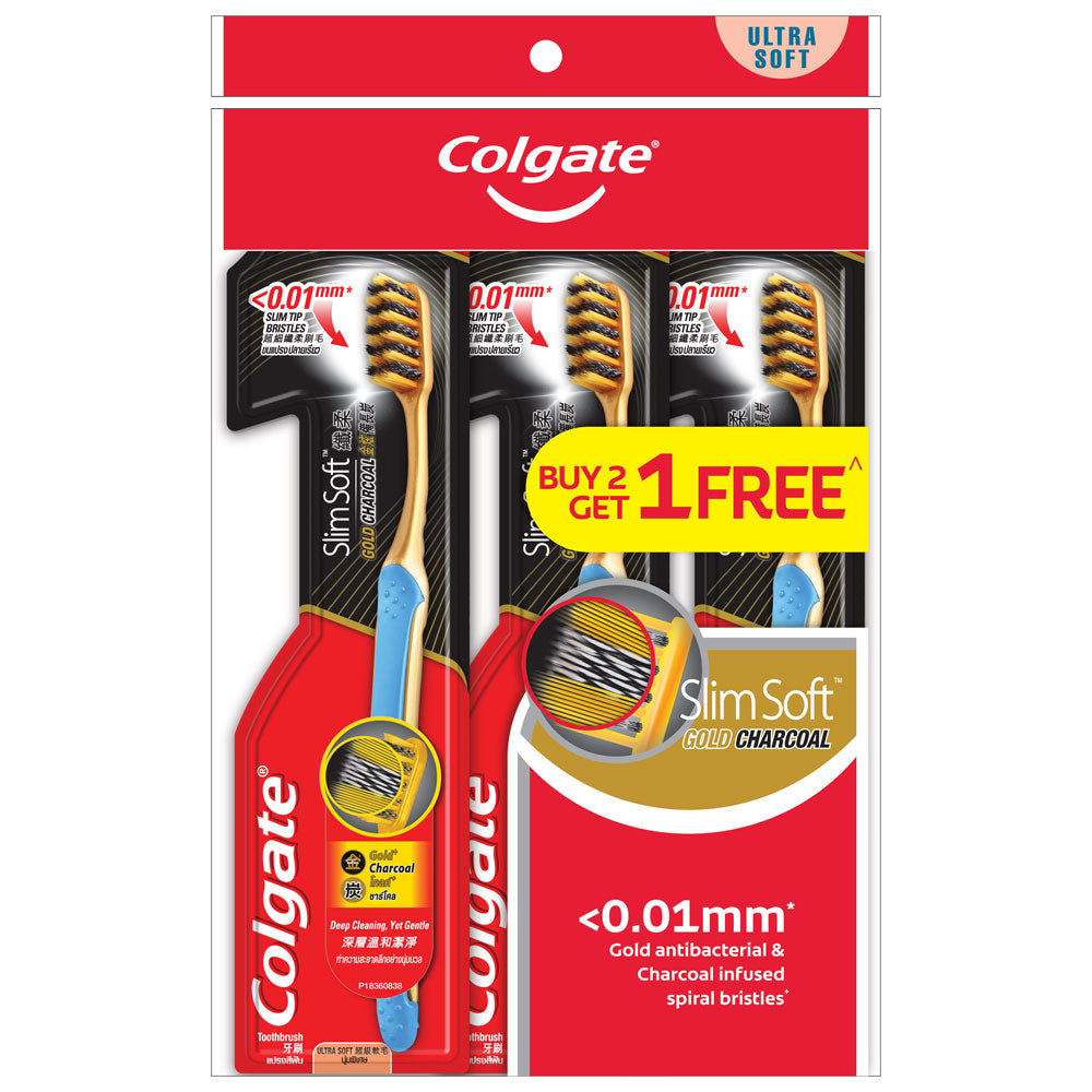 Colgate SlimSoft Charcoal Gold Super Soft Toothbrush 3s Valuepack