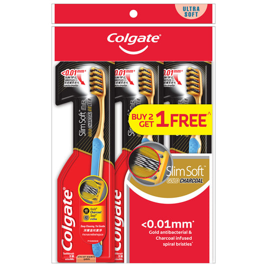 Colgate SlimSoft Charcoal Gold Super Soft Toothbrush 3s Valuepack