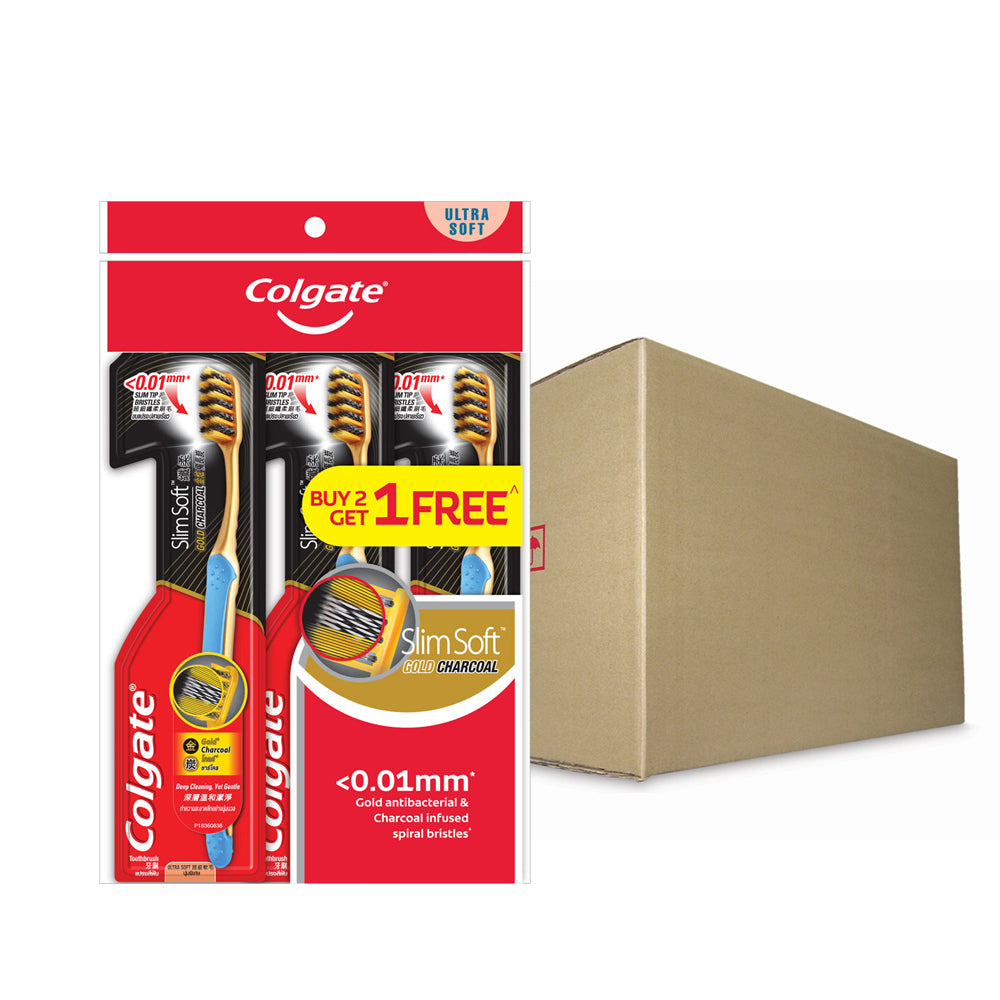 Colgate SlimSoft Charcoal Gold Super Soft Toothbrush 3s Valuepack