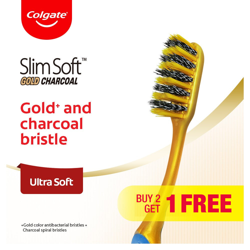 Colgate SlimSoft Charcoal Gold Super Soft Toothbrush 3s Valuepack
