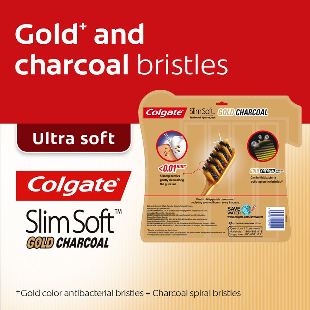Colgate SlimSoft Charcoal Gold Super Soft Toothbrush 3s Valuepack