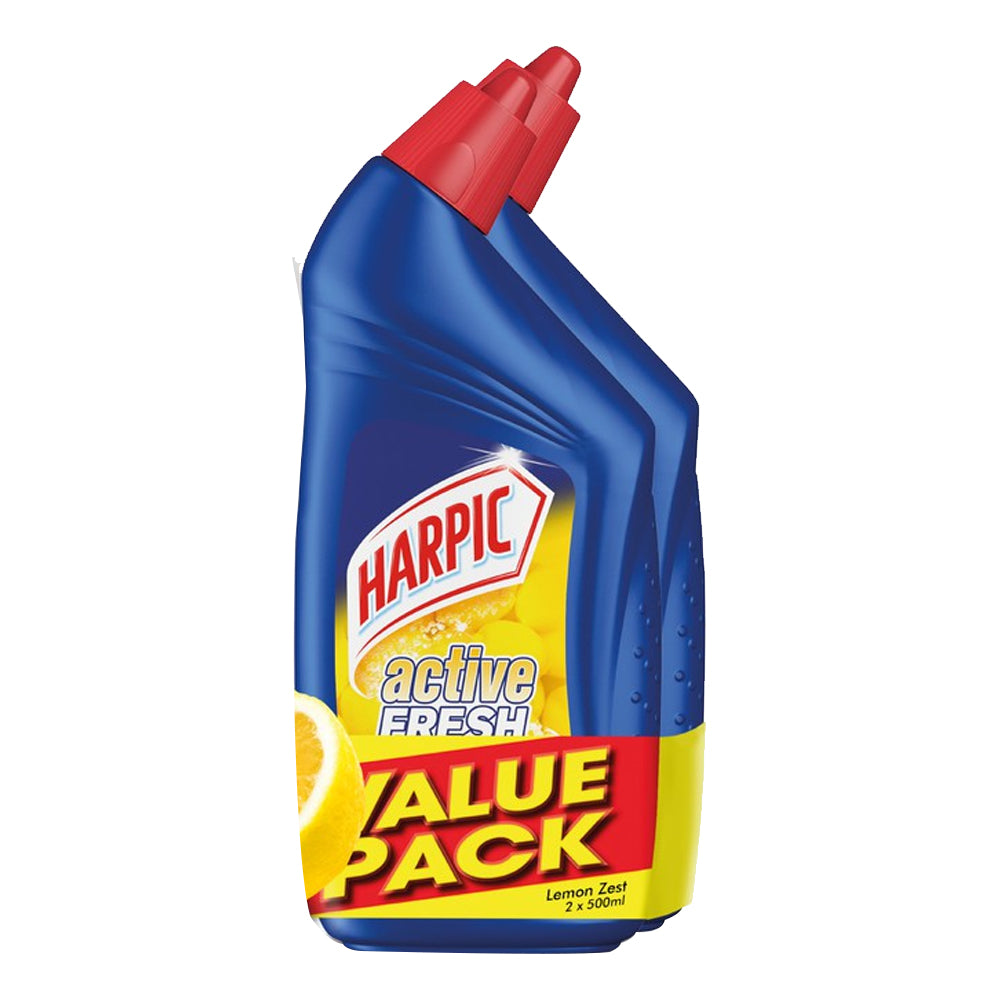 Harpic Active Fresh Disinfectant Toilet Cleaner Lemon Zest Twin Pack (500ml x 2)