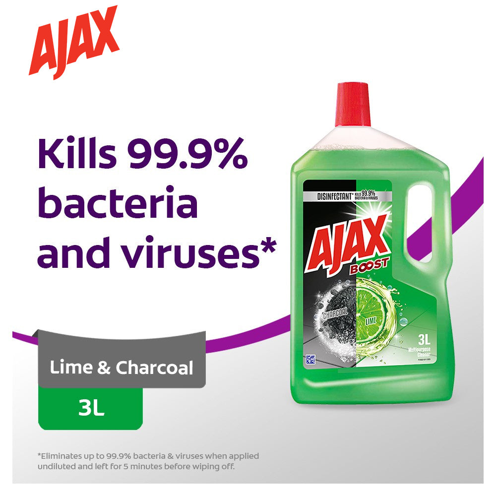 Ajax Boost Charcoal & Lime Antibacterial Multi Purpose Floor Cleaner 3L