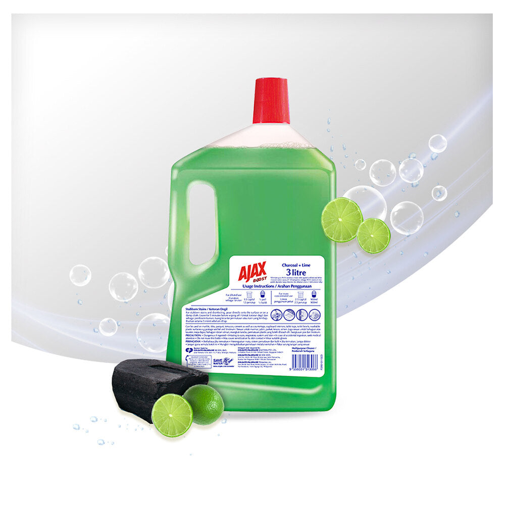 Ajax Boost Charcoal & Lime Antibacterial Multi Purpose Floor Cleaner 3L