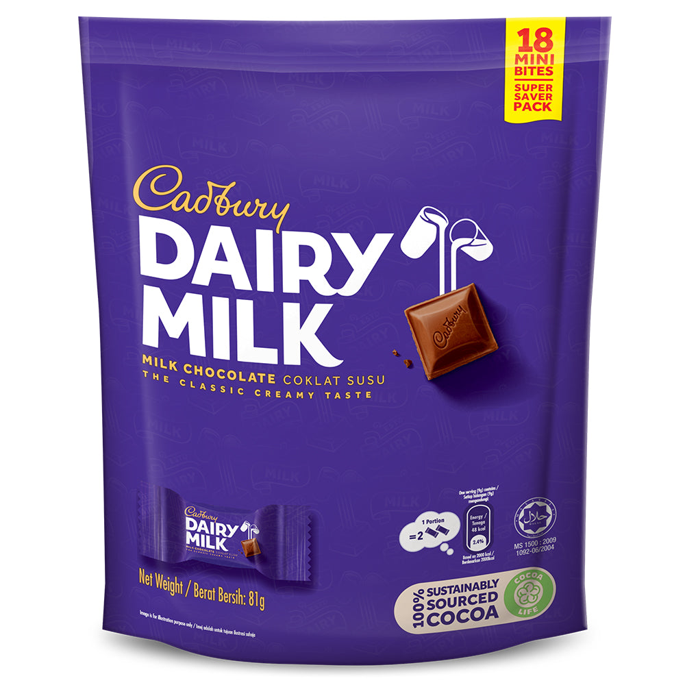 Cadbury Dairy Milk Chocolate Flavoured Neaps Doybag (Sharebag) 18 Mini Bites 81G – 4265029