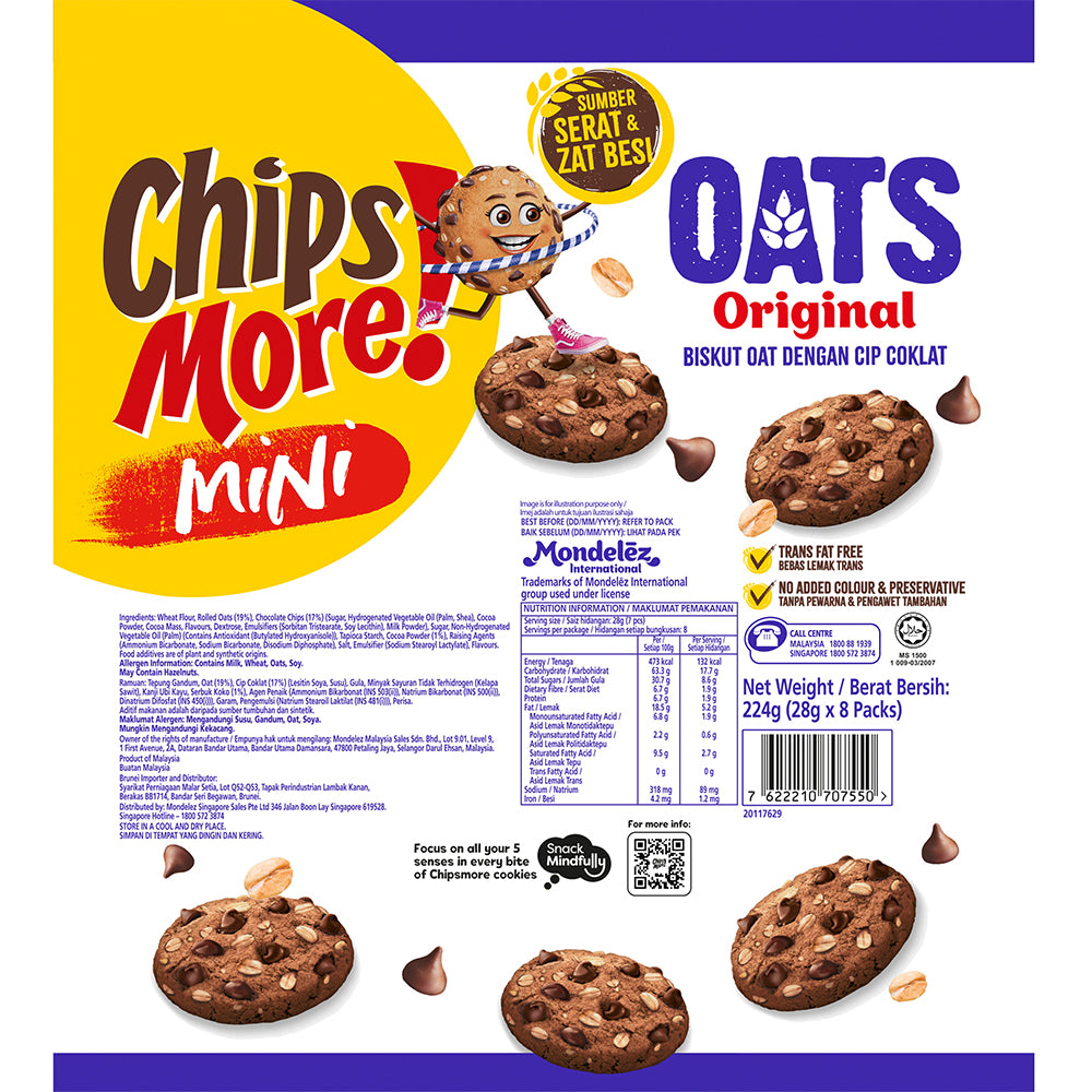 ChipsMore! Oats Original Chocolate Chip Cookies Multipack (8 x 28g) 224G – 4264853