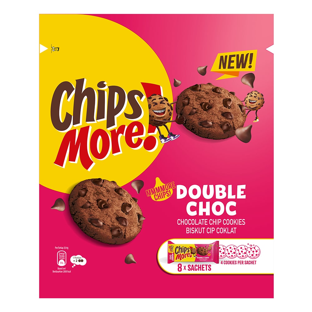 ChipsMore! Regular Multipack Double Choc Chocolate Chip Cookies 326.4g (8 x Sachets) – 4277119