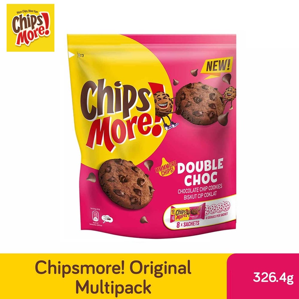 ChipsMore! Regular Multipack Double Choc Chocolate Chip Cookies 326.4g (8 x Sachets) – 4277119
