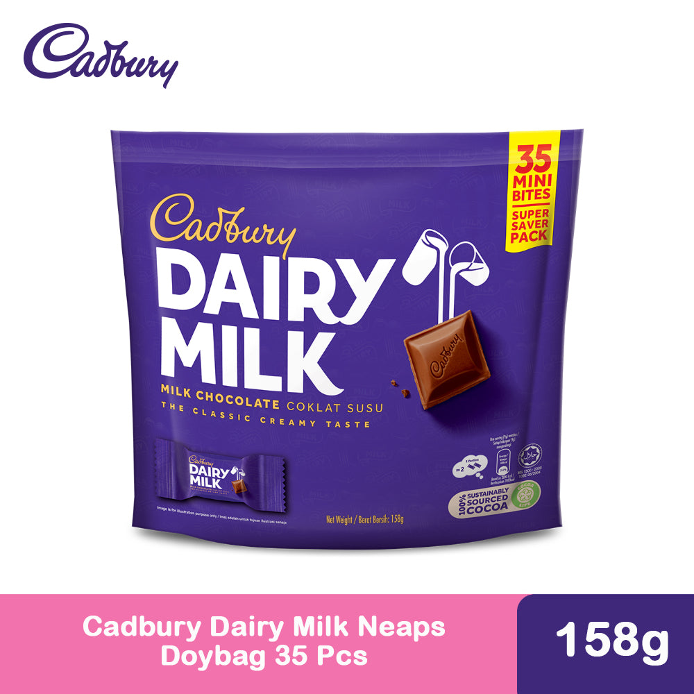 Cadbury Dairy Milk Chocolate Flavoured Neaps Doybag (Sharebag) 35 Mini Bites 158G – 4264998