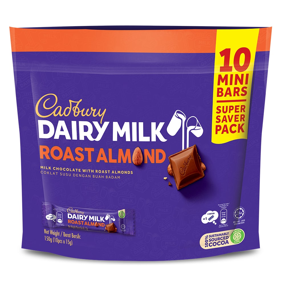 Cadbury Dairy Milk Roast Almond Doybag 10 Mini Bars 150g – 4058134