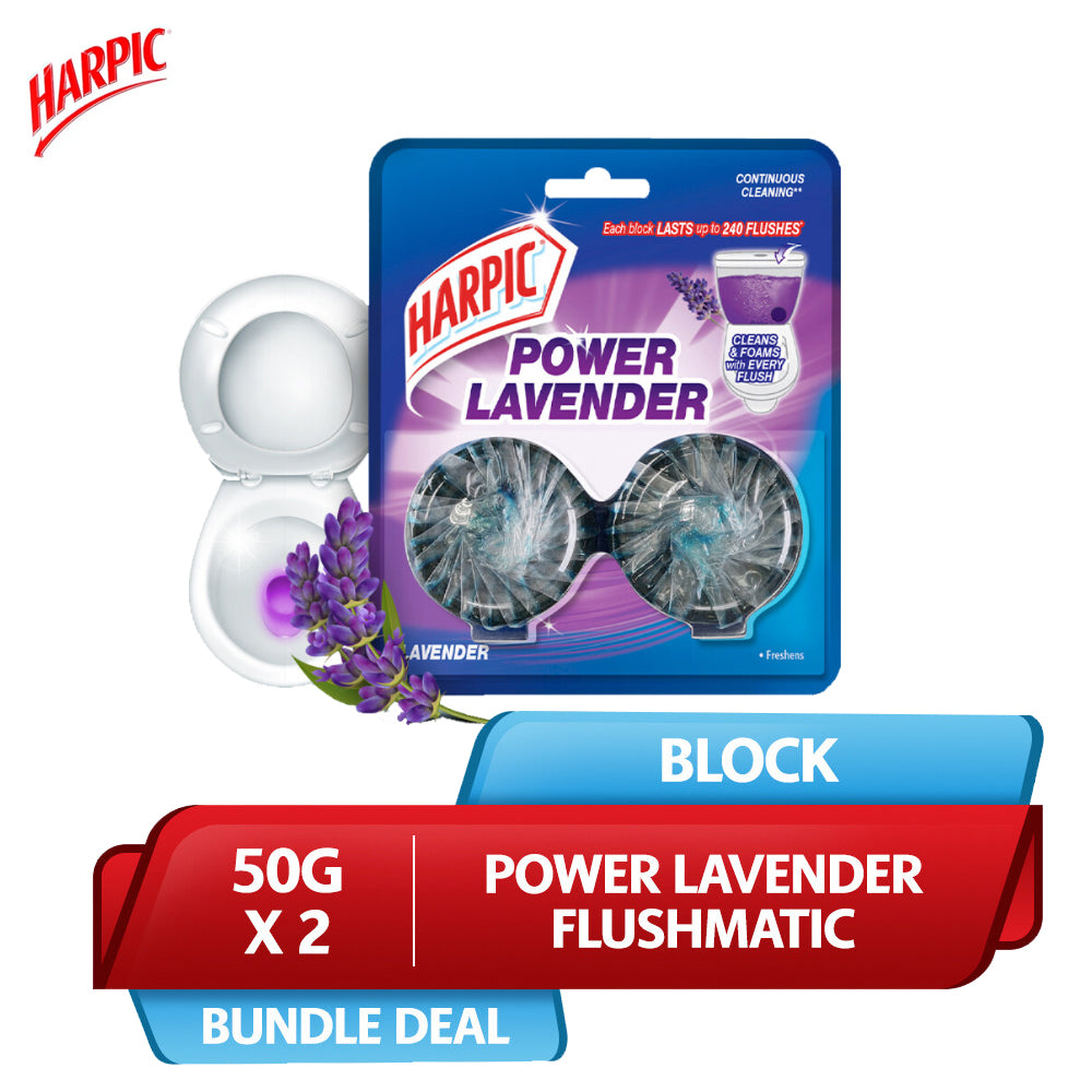 Harpic Power Flushmatic Lavender Toilet Block Twin Pack (50g x 2) – 3225747