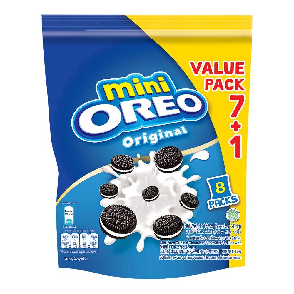 Mini Oreo Original Chocolate Sandwich Cookies with Vanilla Flavored Cream 8 Packs x 20.4g (163.2g) – 4253176