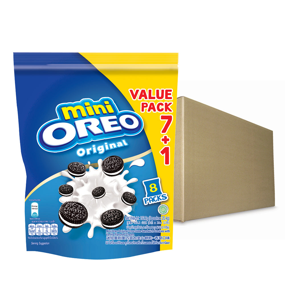 Mini Oreo Original Chocolate Sandwich Cookies with Vanilla Flavored Cream 8 Packs x 20.4g (163.2g) – 4253176