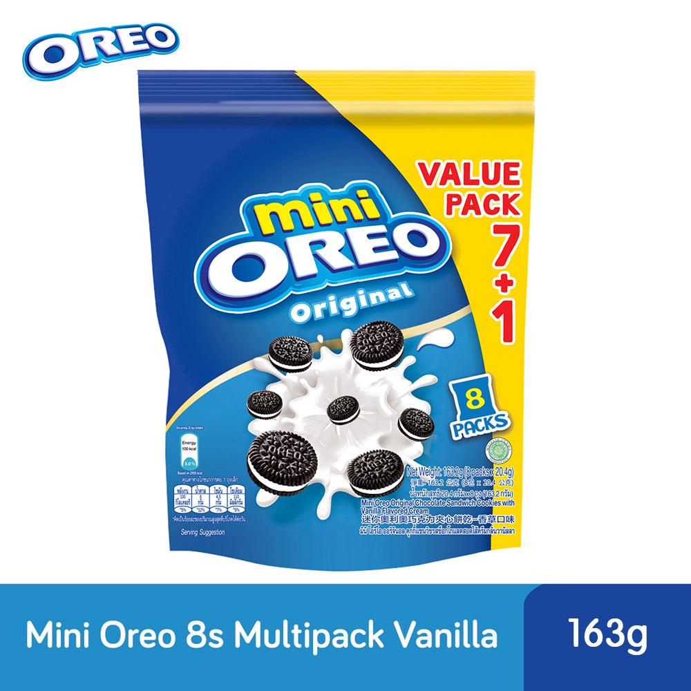 Mini Oreo Original Chocolate Sandwich Cookies with Vanilla Flavored Cream 8 Packs x 20.4g (163.2g) – 4253176
