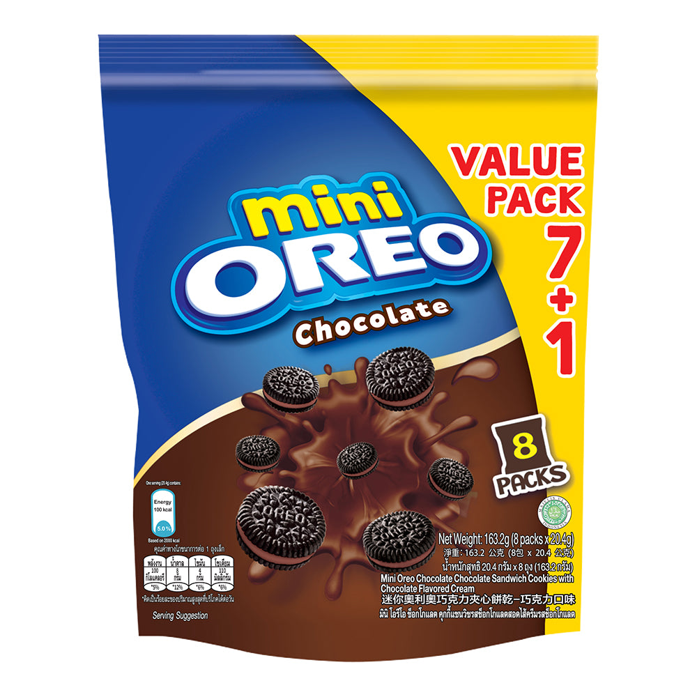 Mini Oreo Chocolate Sandwich Cookies with Chocolate Creme Flavored Cream 8 Packs x 20.4g (163.2g) – 4253211