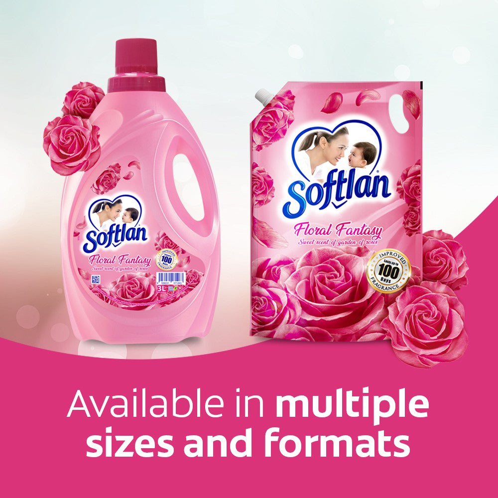 Softlan Anti Wrinkles Floral Fantasy (Pink) Fabric Softener 500ml Refill Concentrate Pouch – 1109827