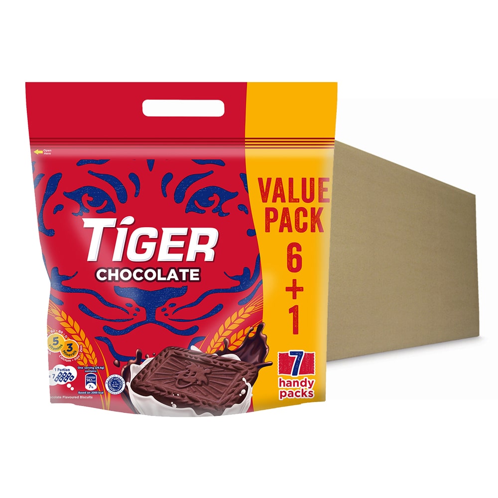 Tiger Plain Sweet Chocolate Flavoured Biscuits Multi Pack 7 Handy Packs 372.4G – 4282722