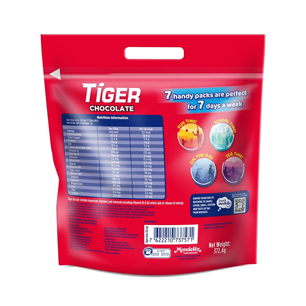 Tiger Plain Sweet Chocolate Flavoured Biscuits Multi Pack 7 Handy Packs 372.4G – 4282722