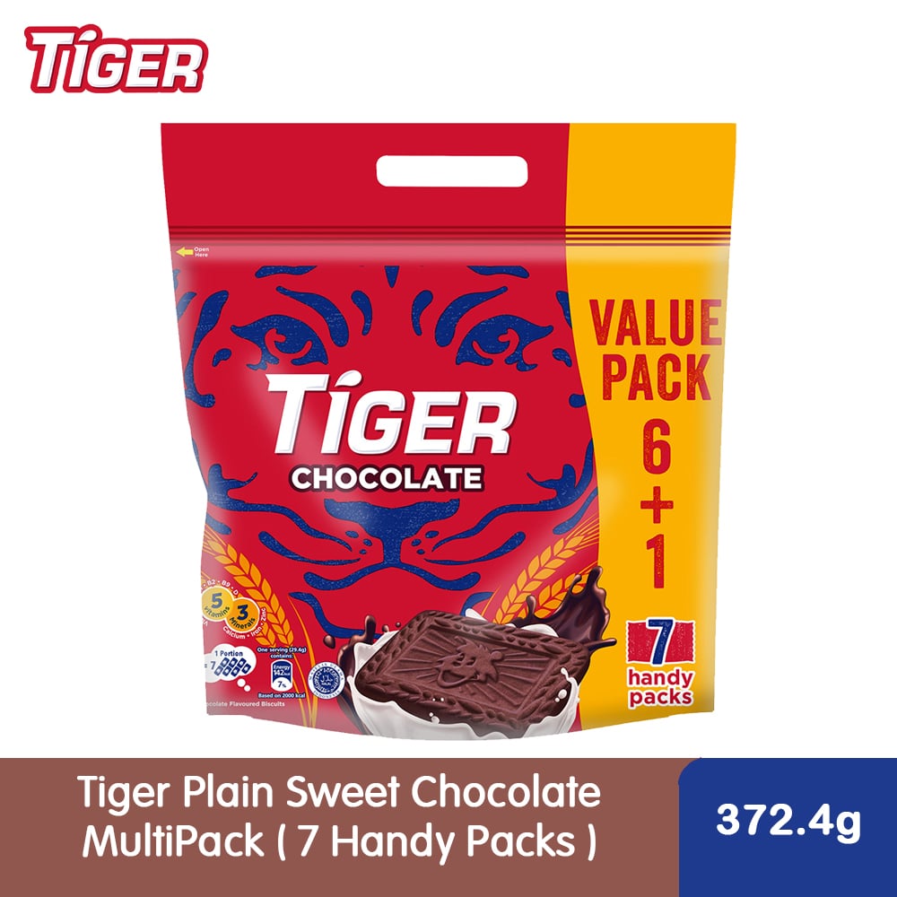 Tiger Plain Sweet Chocolate Flavoured Biscuits Multi Pack 7 Handy Packs 372.4G – 4282722