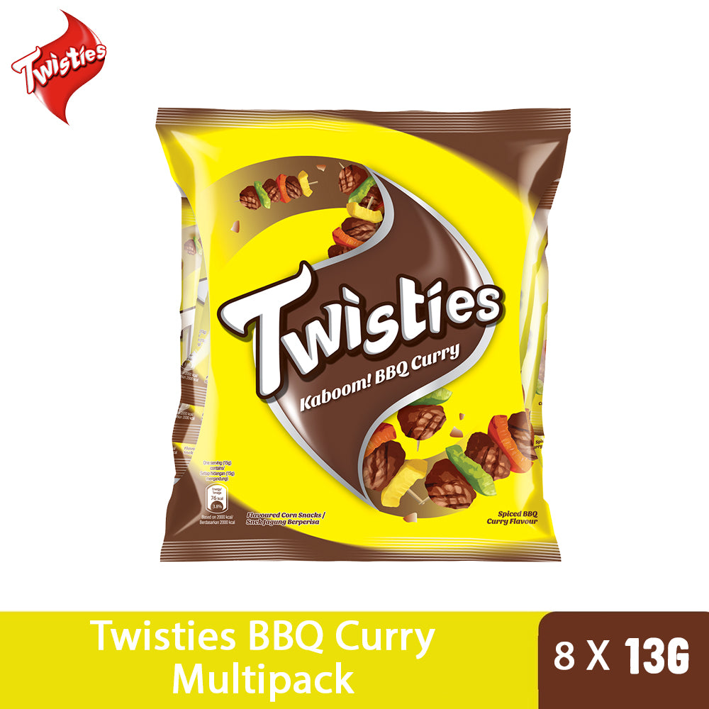 Twisties Kaboom! Flavoured Corn Snacks Spiced BBQ Curry Flavour 13G Multipack (8 Packs)