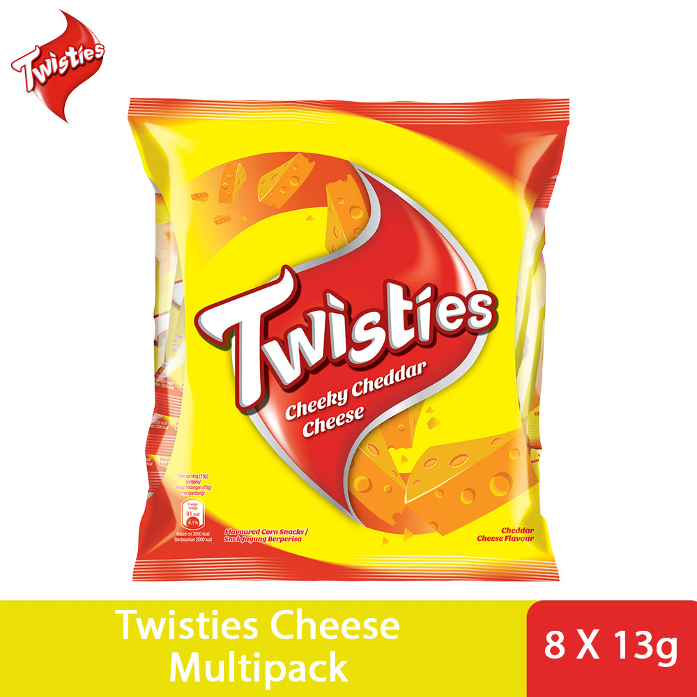 Twisties Flavoured Corn Snacks Cheeky Cheddar Cheese Flavour 13G Multipack (8 Packs)